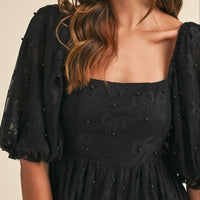 Jacquard Bow & Pearl Detail Mesh Dress