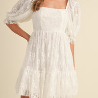 Jacquard Bow & Pearl Detail Mesh Dress