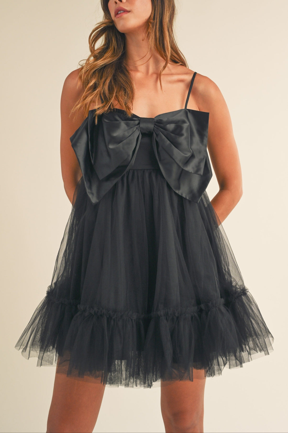 Front Bow Babydoll Mini Dress