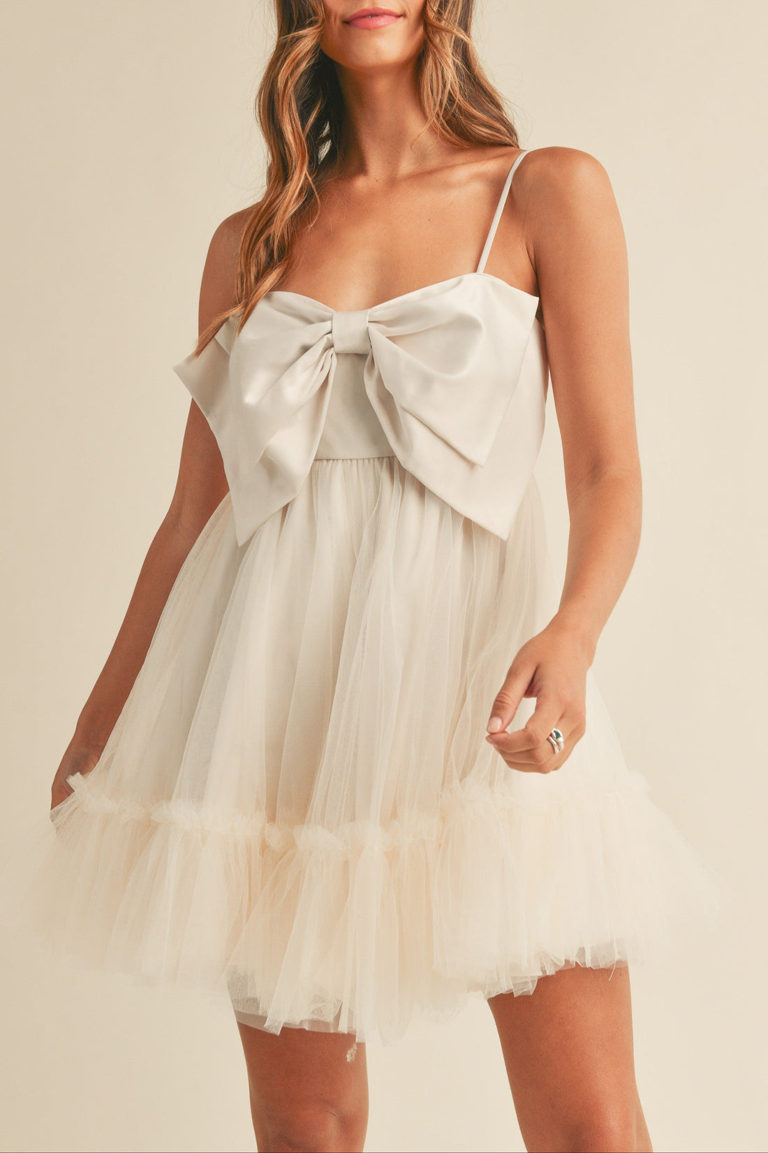 Front Bow Babydoll Mini Dress