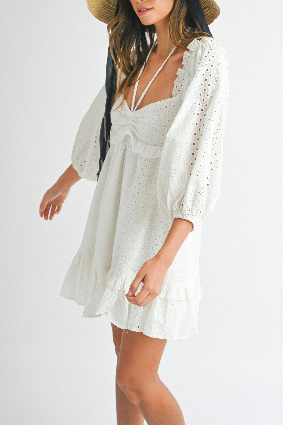 White Eyelet Lace Midi Dress