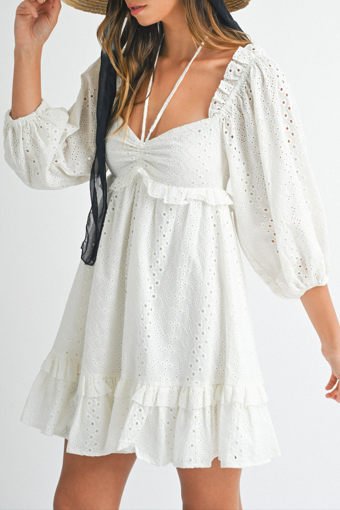 White Eyelet Lace Midi Dress