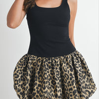 Leopard Scoop Neck Balloon Mini Dress
