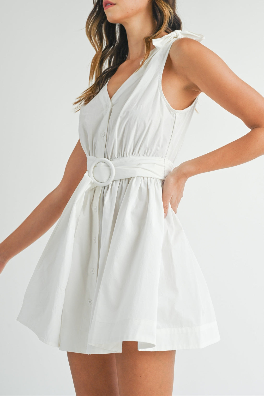 Sleeveless Shoulder Tie Mini Dress
