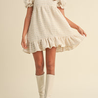 Soft Frayed Textured Babydoll Mini Dress