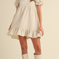 Soft Frayed Textured Babydoll Mini Dress
