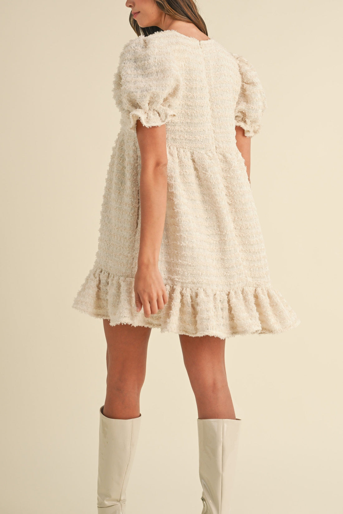 Soft Frayed Textured Babydoll Mini Dress