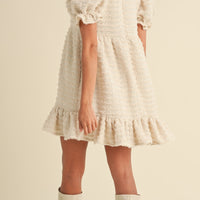 Soft Frayed Textured Babydoll Mini Dress