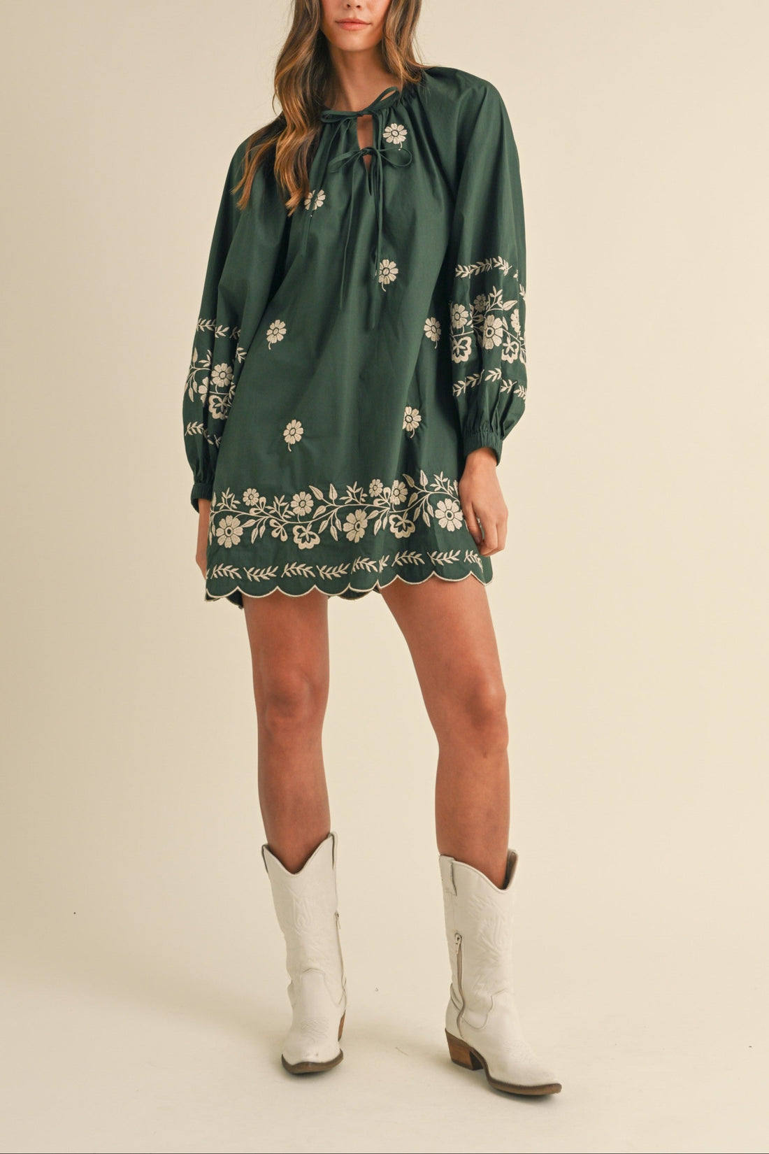 Embroidered Long Sleeves Shift Mini Dress