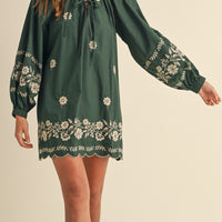 Embroidered Long Sleeves Shift Mini Dress