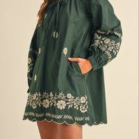 Embroidered Long Sleeves Shift Mini Dress