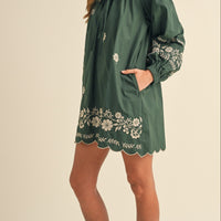 Embroidered Long Sleeves Shift Mini Dress