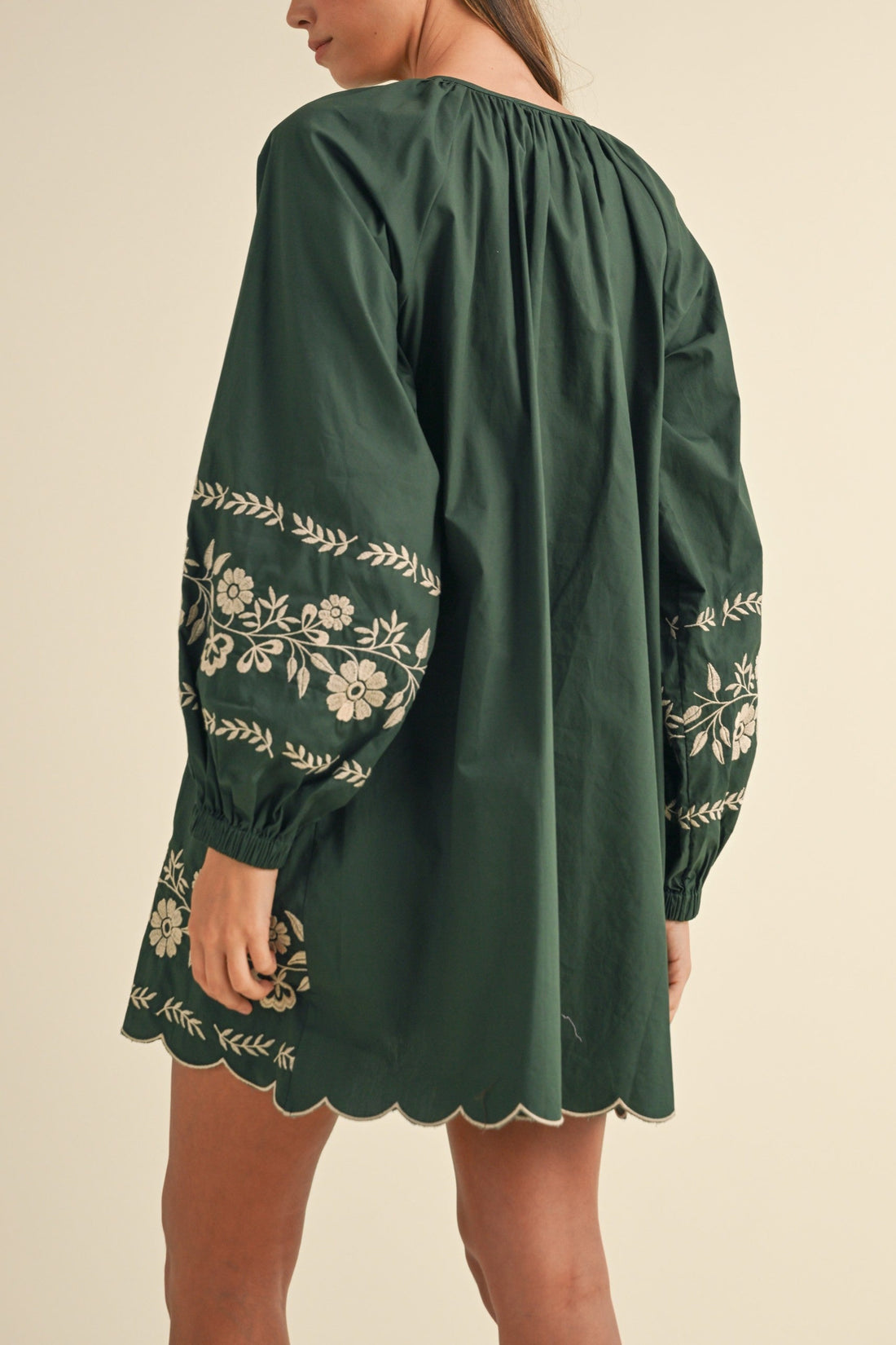 Embroidered Long Sleeves Shift Mini Dress