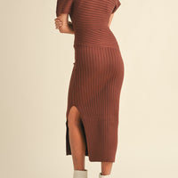 One Shoulder Ribbed Knit Midi Dress