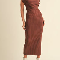 One Shoulder Ribbed Knit Midi Dress
