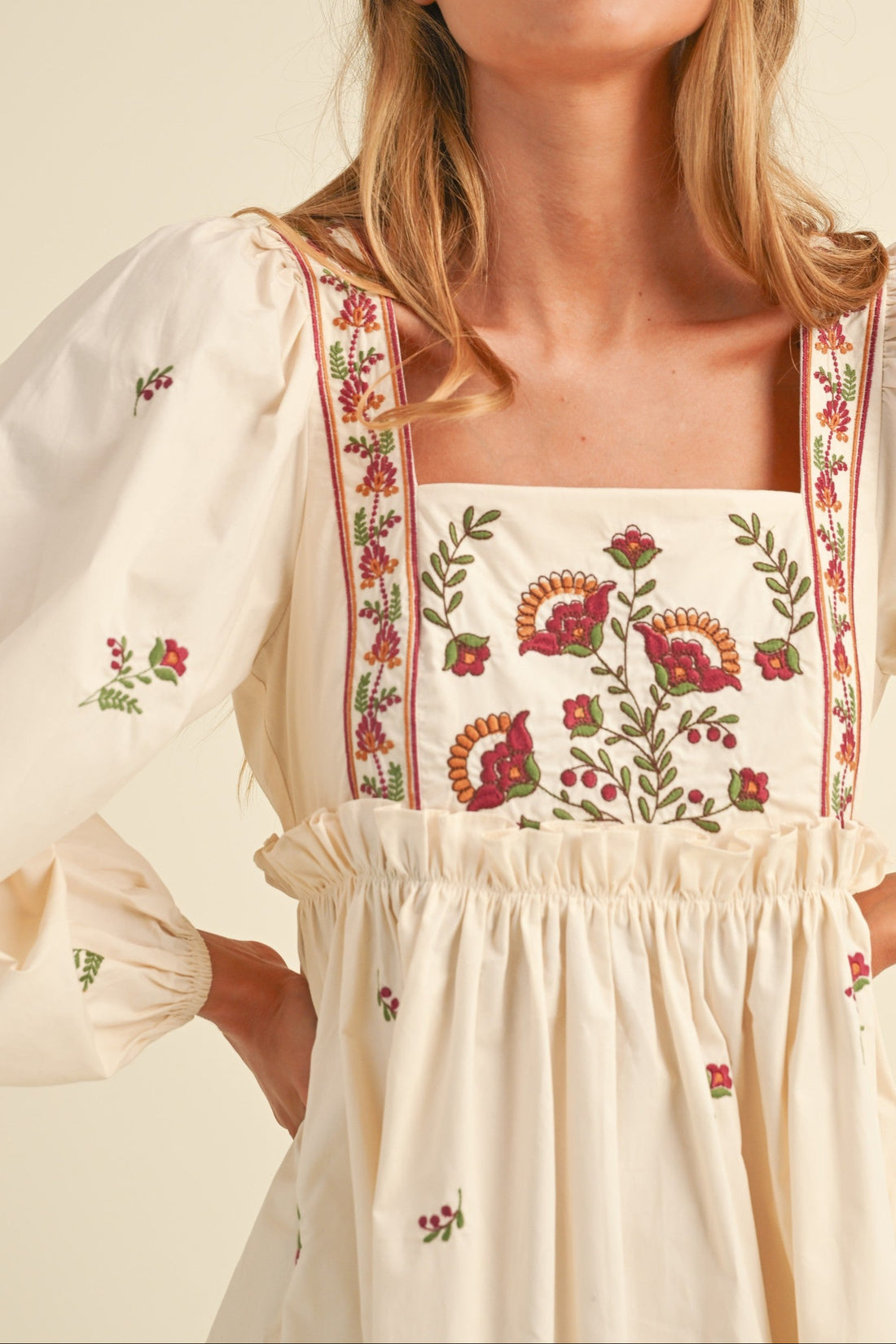 Floral Embroidered Babydoll Dress