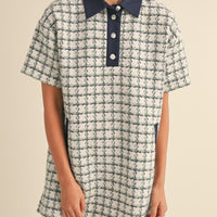 Collared Plaid Tweed Mini Dress