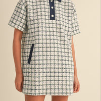 Collared Plaid Tweed Mini Dress