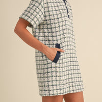 Collared Plaid Tweed Mini Dress