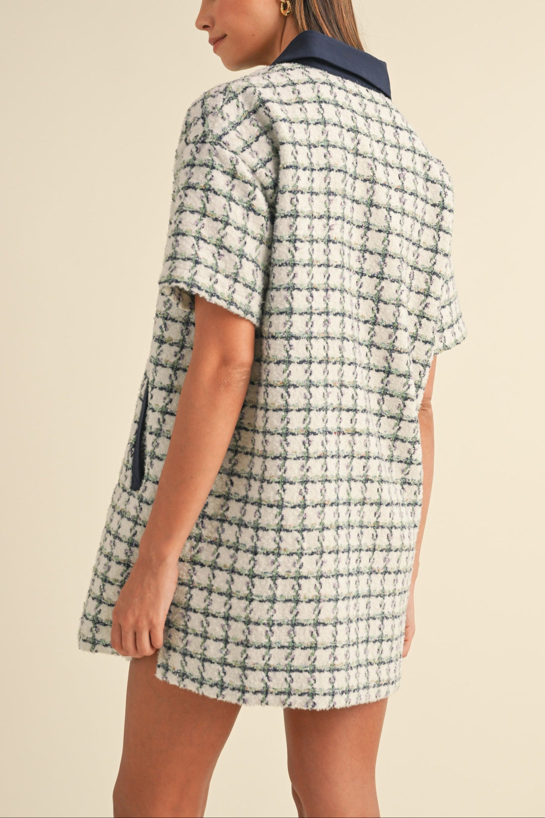 Collared Plaid Tweed Mini Dress
