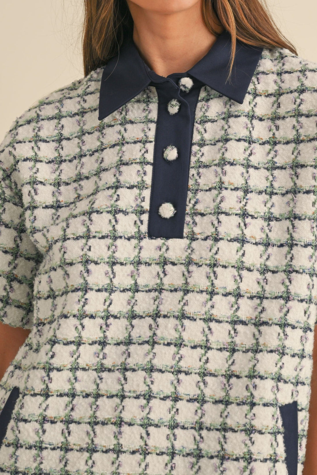 Collared Plaid Tweed Mini Dress