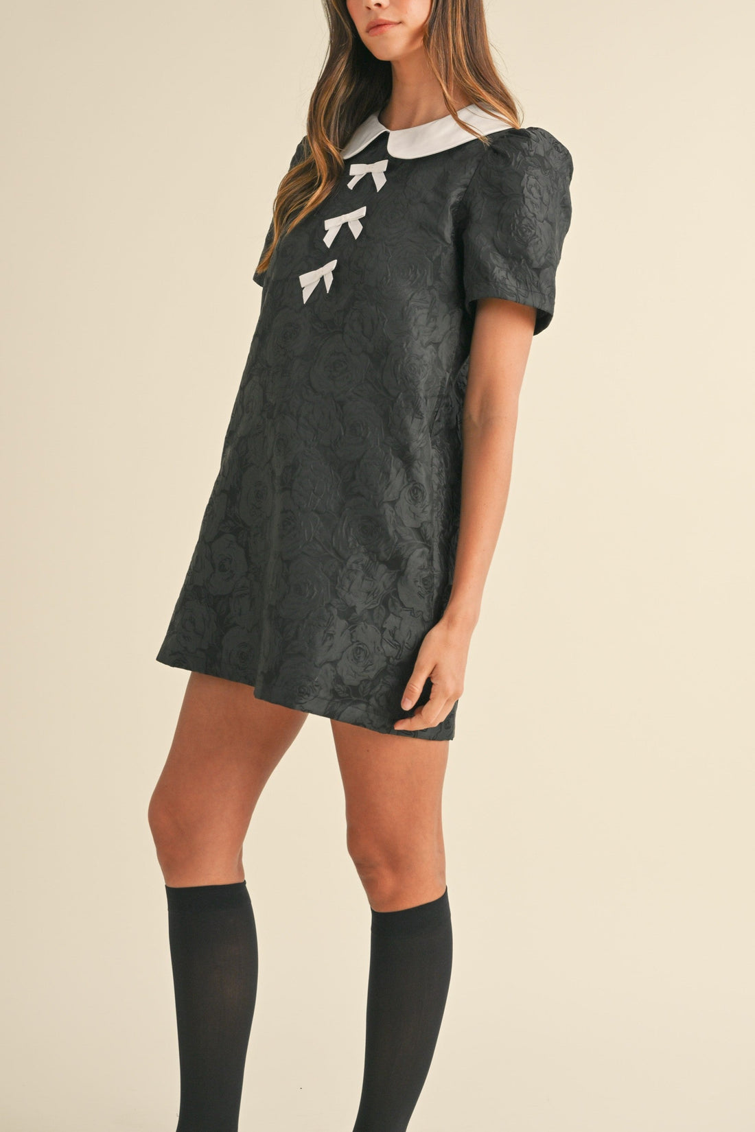 Floral Jacquard Peter Pan Collared Mini Dress