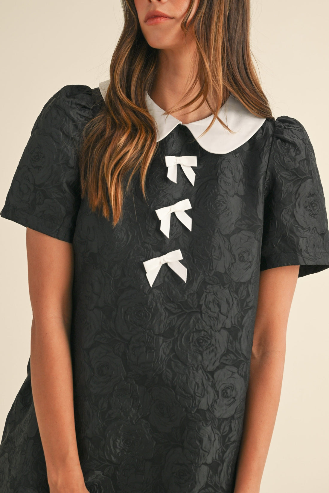 Floral Jacquard Peter Pan Collared Mini Dress