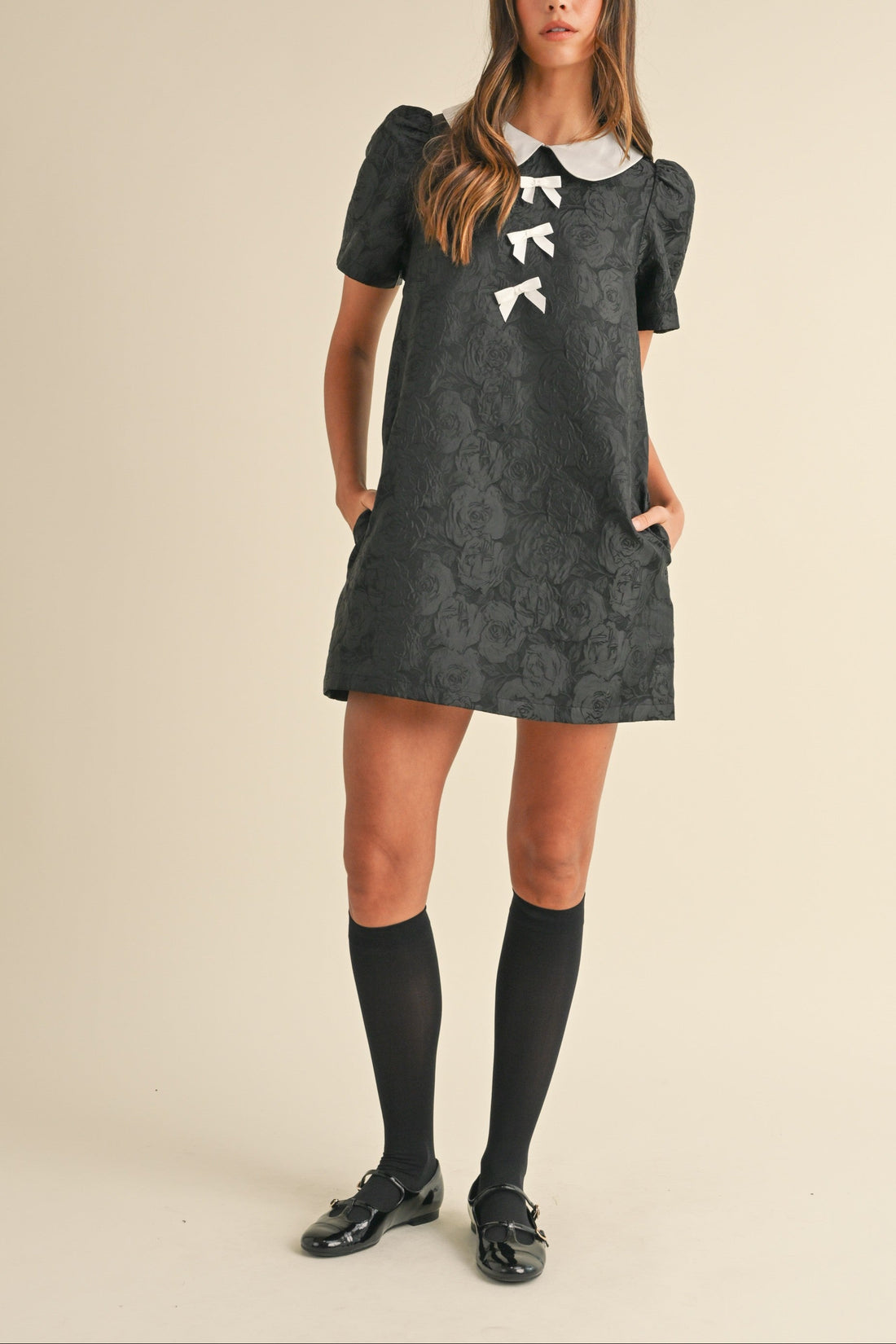 Floral Jacquard Peter Pan Collared Mini Dress