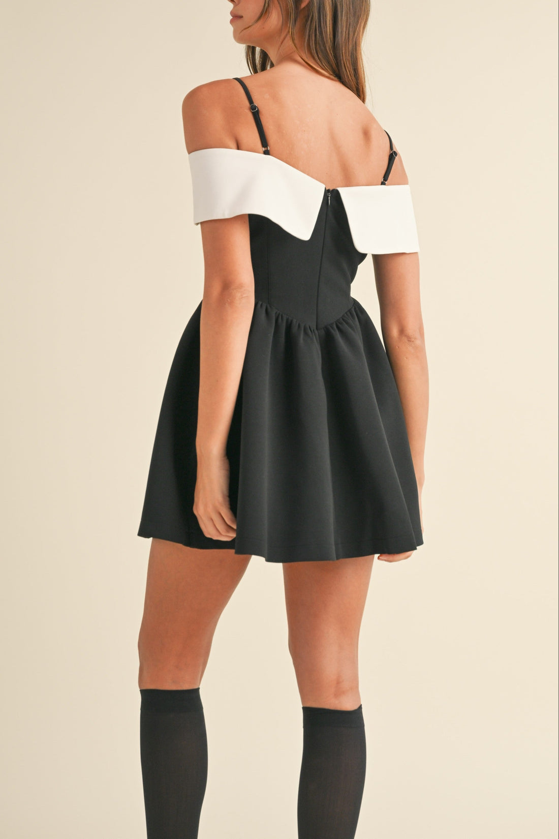 Bow Detail Off Shoulder Contrast Fit & Flare Dress