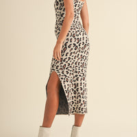 Leopard Sweater Knit Bodycon Midi Dress