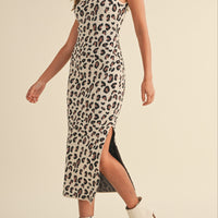 Leopard Sweater Knit Bodycon Midi Dress