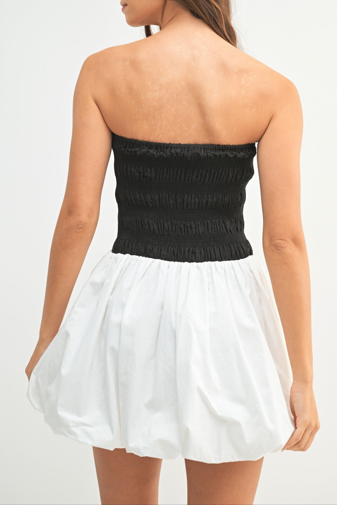 Two-Tone Strapless Bubble Mini Dress | Angenoirapparel