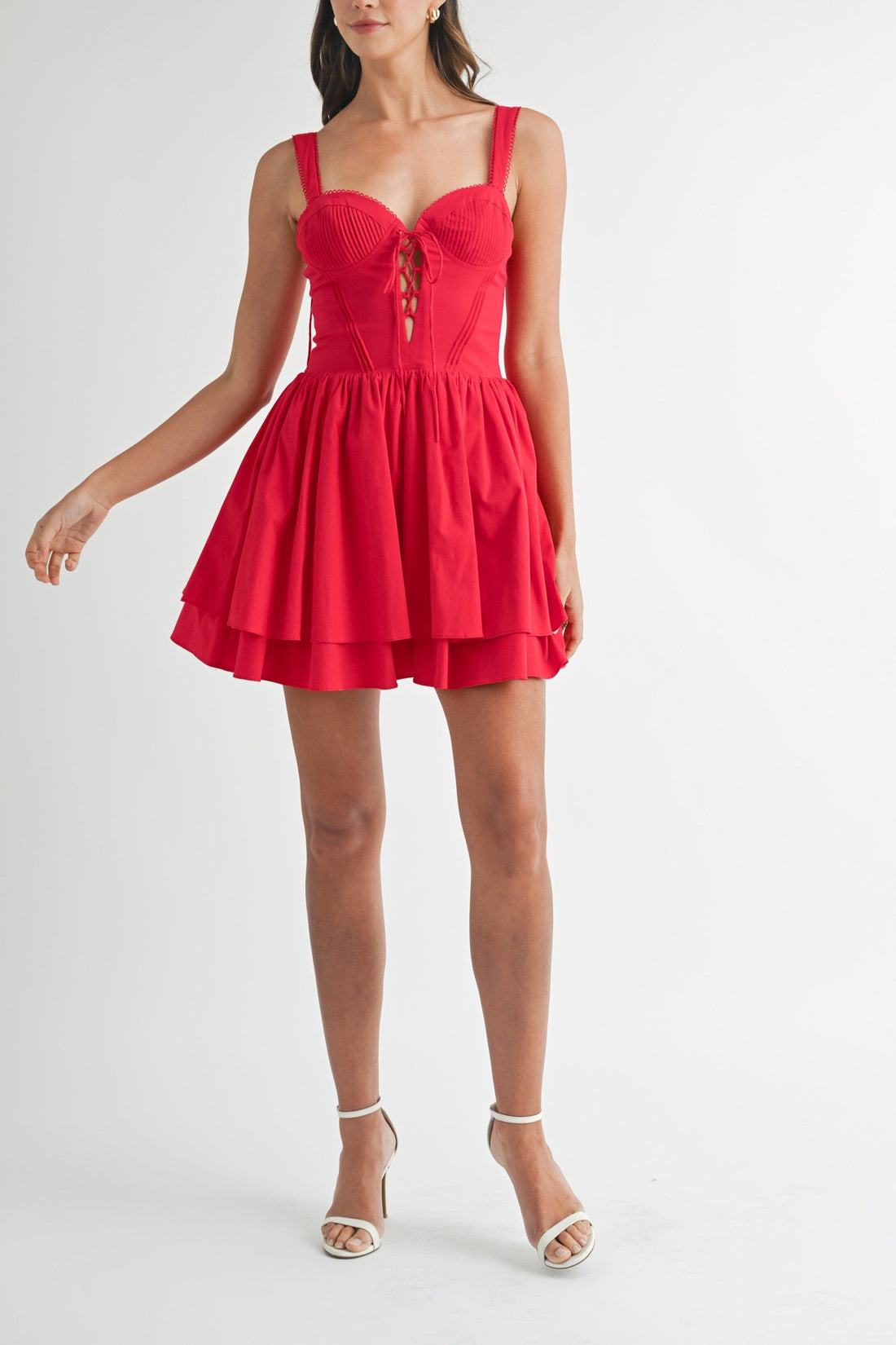 Red Lovely Lace Up Corset Mini Dress