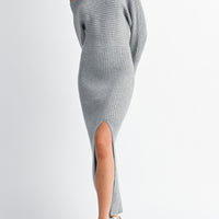 Off-Shoulder Ribbed Knit Sweater Dress with Side Slit