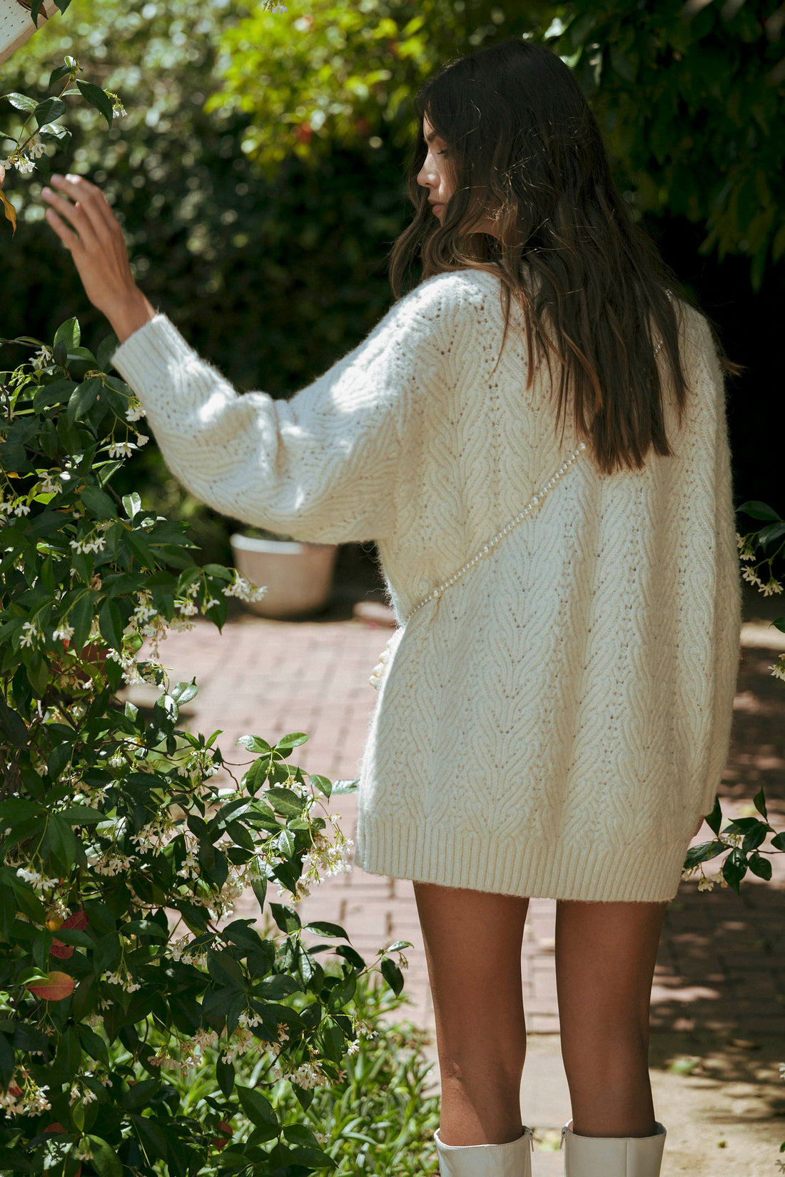 Bow Detail Cable Knit Oversized Sweater MIni Dress