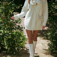 Bow Detail Cable Knit Oversized Sweater MIni Dress