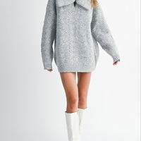 Bow Detail Cable Knit Oversized Sweater MIni Dress