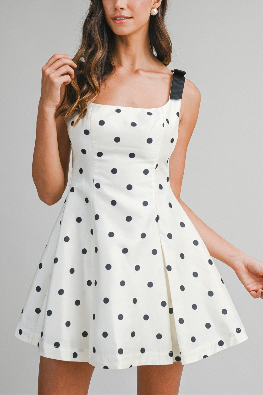 Polka Dot Satin Mini Dress with Bow Straps