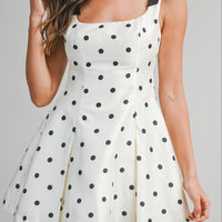 Polka Dot Satin Mini Dress with Bow Straps