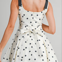Polka Dot Satin Mini Dress with Bow Straps
