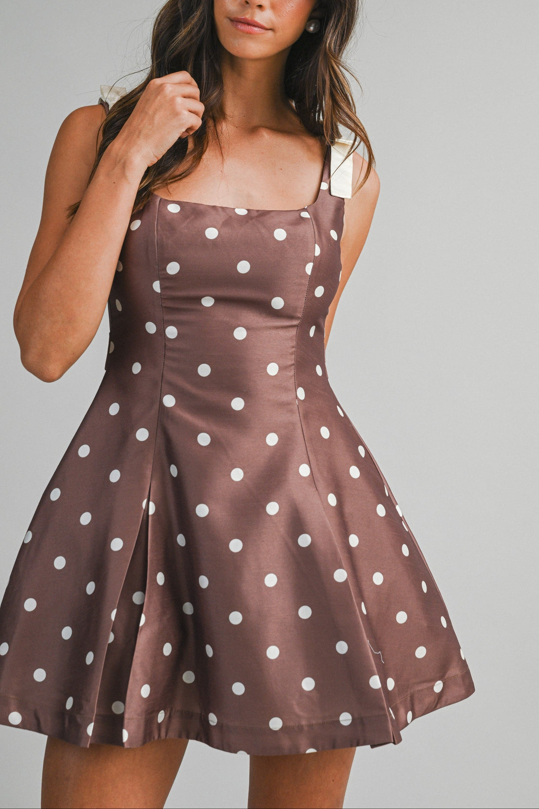 Polka Dot Satin Mini Dress with Bow Straps
