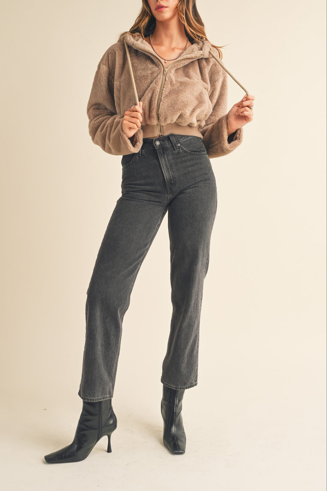 Faux Fur Hoodie Crop Jacket