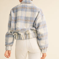 Fuzzy Plaid Bomber Jacket