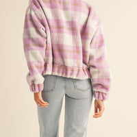 Fuzzy Plaid Bomber Jacket