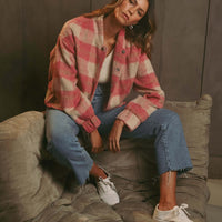 Fuzzy Plaid Bomber Jacket
