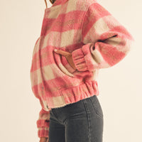 Fuzzy Plaid Bomber Jacket