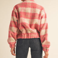 Fuzzy Plaid Bomber Jacket