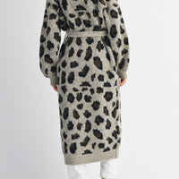 Leopard Print Long Knit Cardigan with Belt