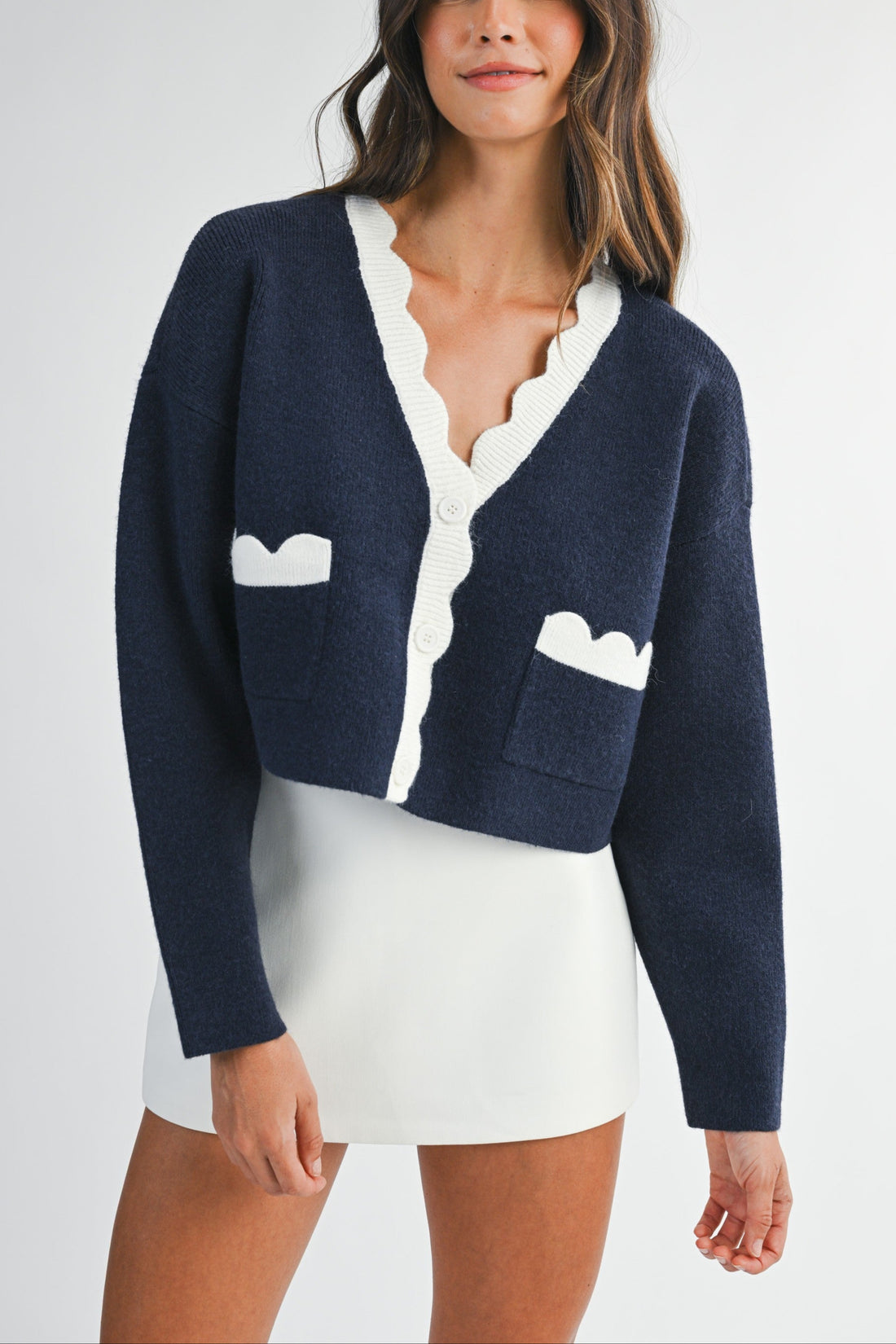 Scalloped Trim Cropped Cardigan