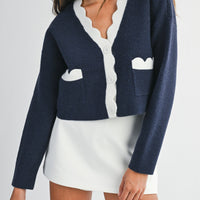 Scalloped Trim Cropped Cardigan